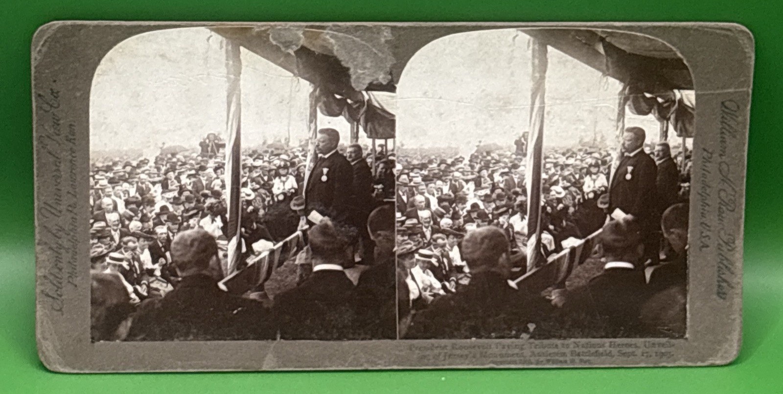 1903 Theodore Roosevelt Antietam Battlefield Speech Stereoview Underwood