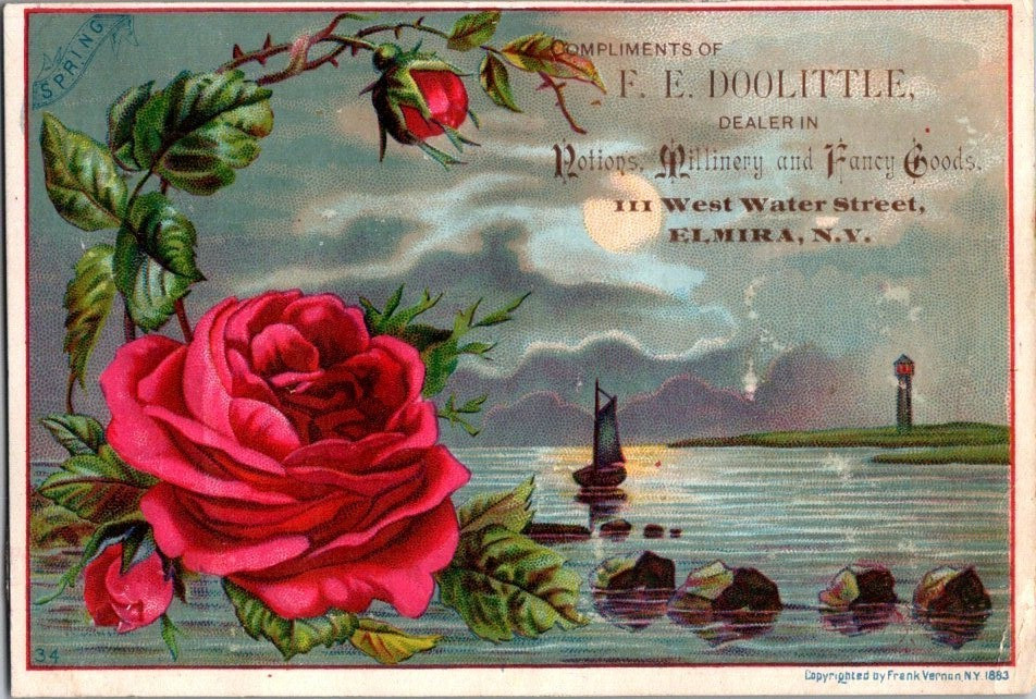 Victorian Trade Cards 1883 - 1920\'s F.E. Doolittle, Millinery, Elmira, New York Victorian Trade Cards 1883 - 1920\'s F.E. Doolittle, Millinery, Elmira, New York