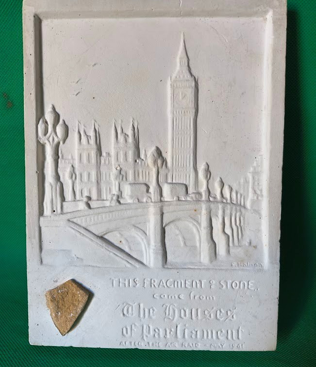 WWII Houses of Parliament Stone Fragment Plaque Air Raid May 1941 Blitz Relic