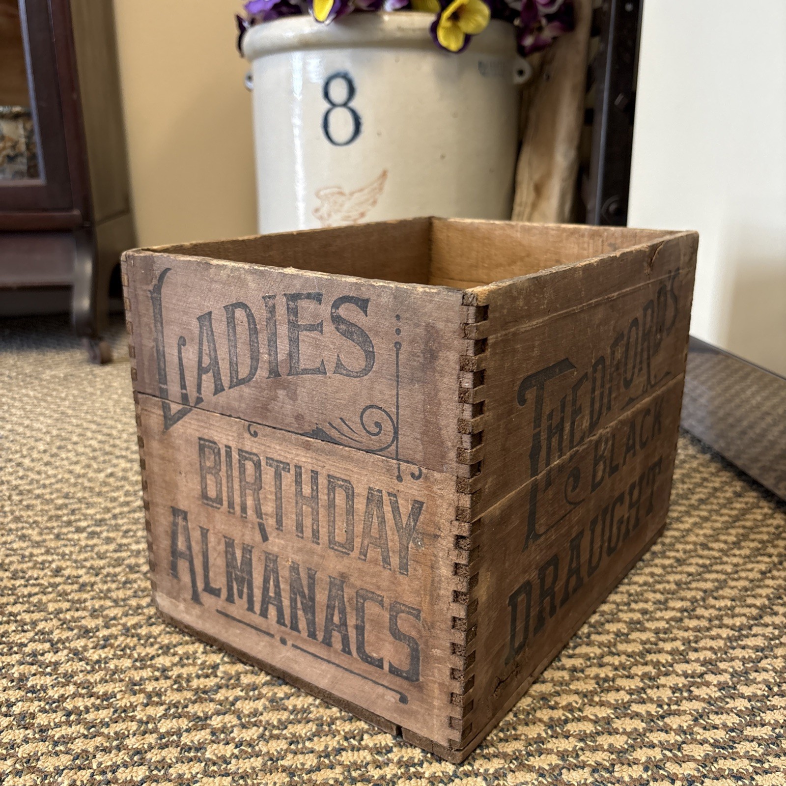 Antique Wood Crate Chatanooga Medicine Box Ladies Birthday Almanac Thedford’s TN