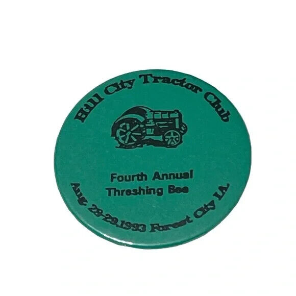 4th Annual Threshing Bee Vintage Pinback Button 1993 Forest City Iowa