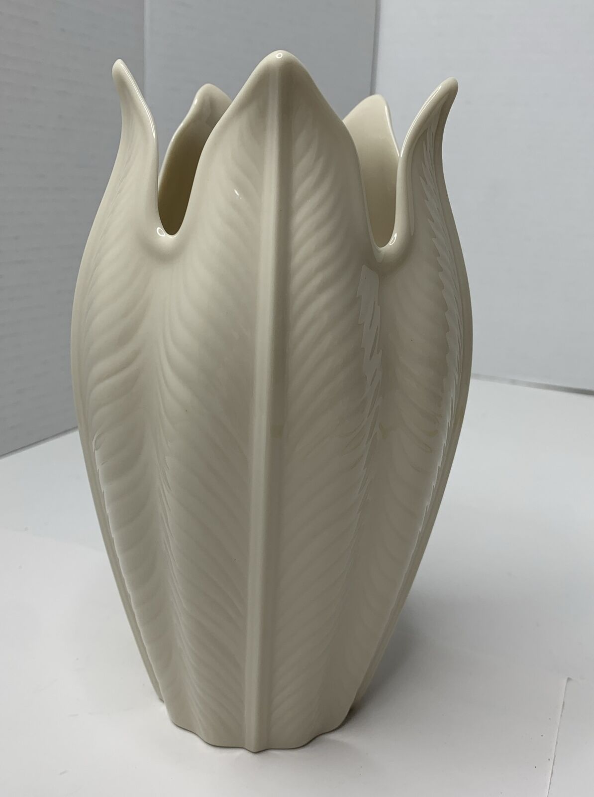 Vintage Lenox Palmetto Vase 7.5 Porcelain Art Deco Vase Original Tag Cream Color