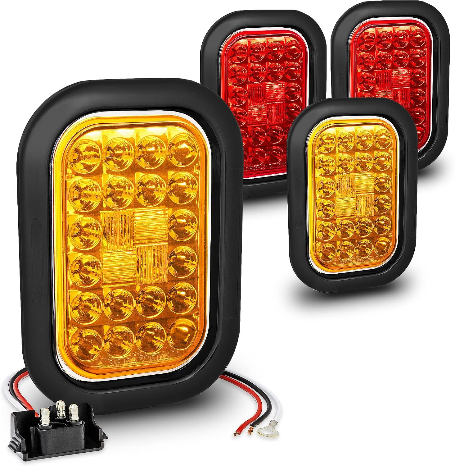 TRUE MODS 5X3 3X5 Red Amber Rectangle LED Trailer Tail Light for Truck