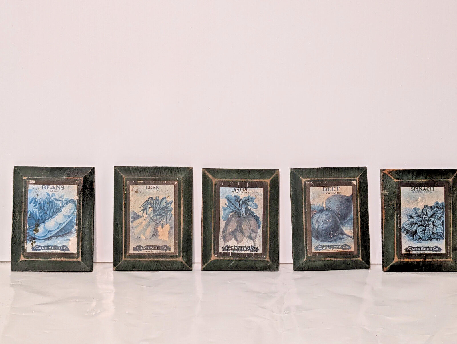 Lot of 5: Wood Framed Card Seed Co. Antique Seed Packs, Labels, Garden, 1900s Lot of 5: Wood Framed Card Seed Co. Antique Seed Packs, Labels, Garden, 1900s