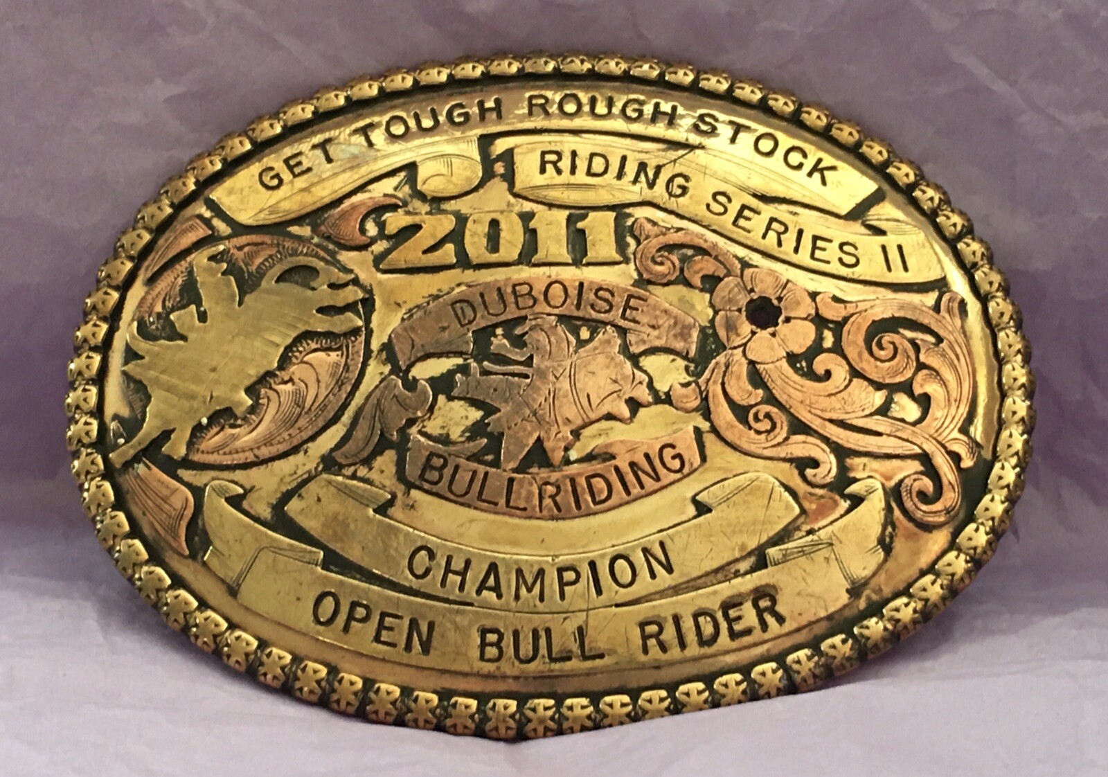 VTG 2011 Duboise BULL RIDING Rough Stock Champion Concho Trophy Belt Buckle VTG 2011 Duboise BULL RIDING Rough Stock Champion Concho Trophy Belt Buckle