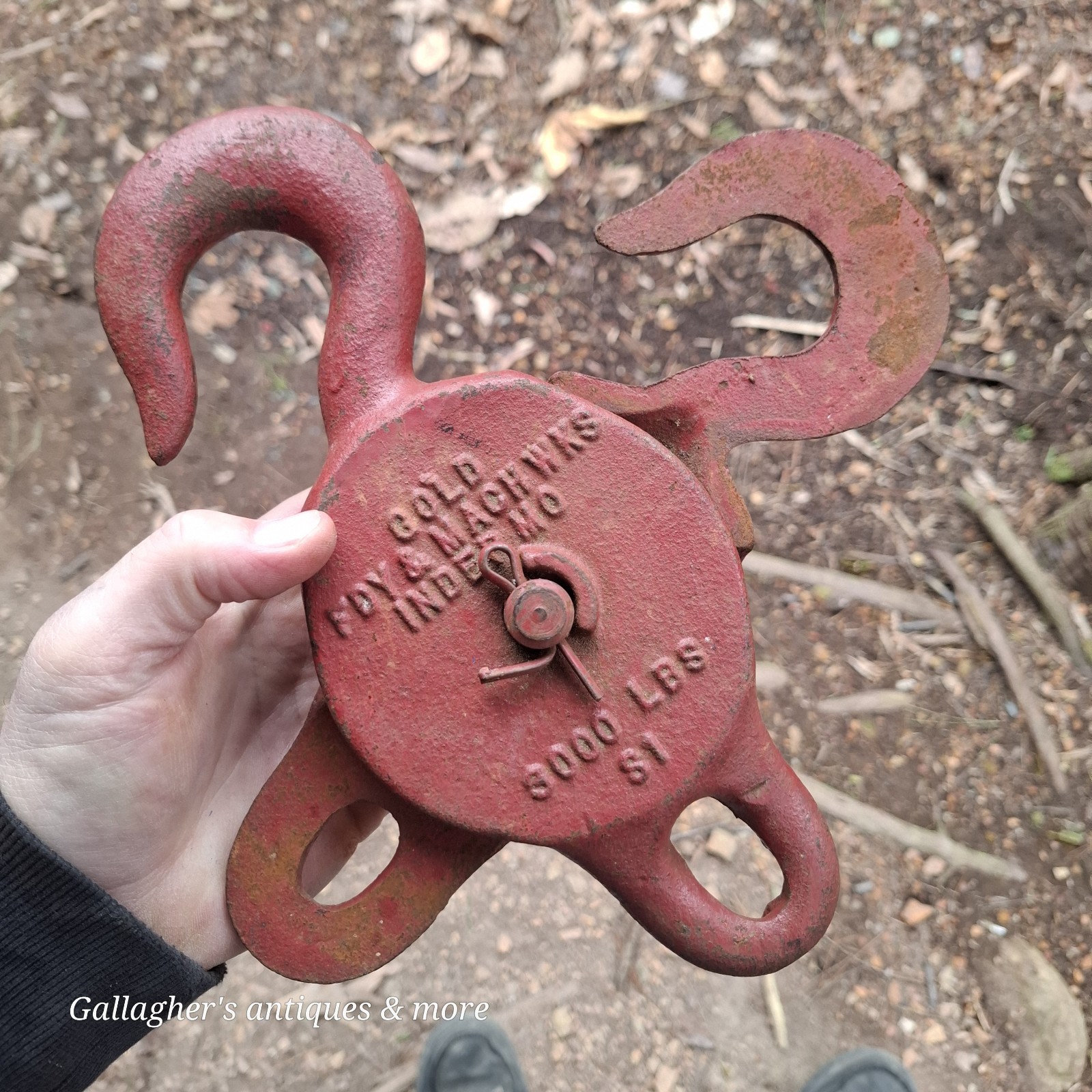 Vintage Gold Foundry & Machine Works heavy duty Snatch Block Pulley 3000lb