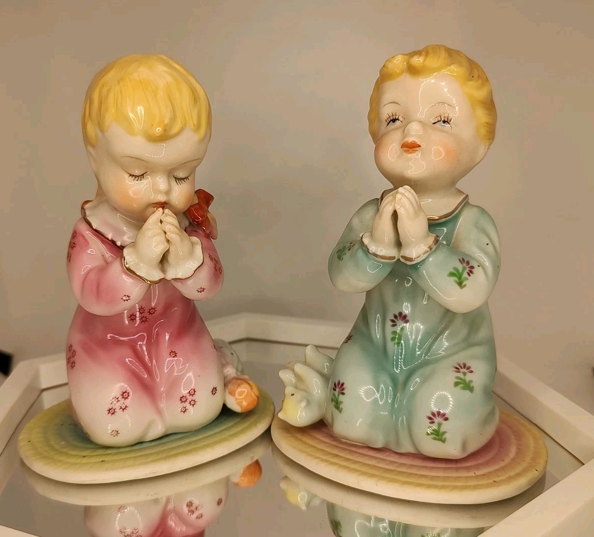 Lenwile Ardalt Vintage Porcelain Praying Children Figurines 2