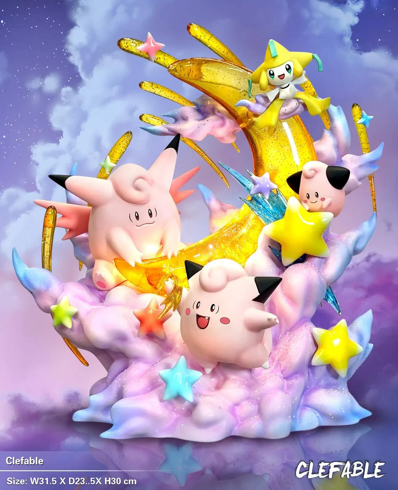 EGG Studios Pokemon Clefable Resin Statue  Clefable Evolution Set With Jirachi