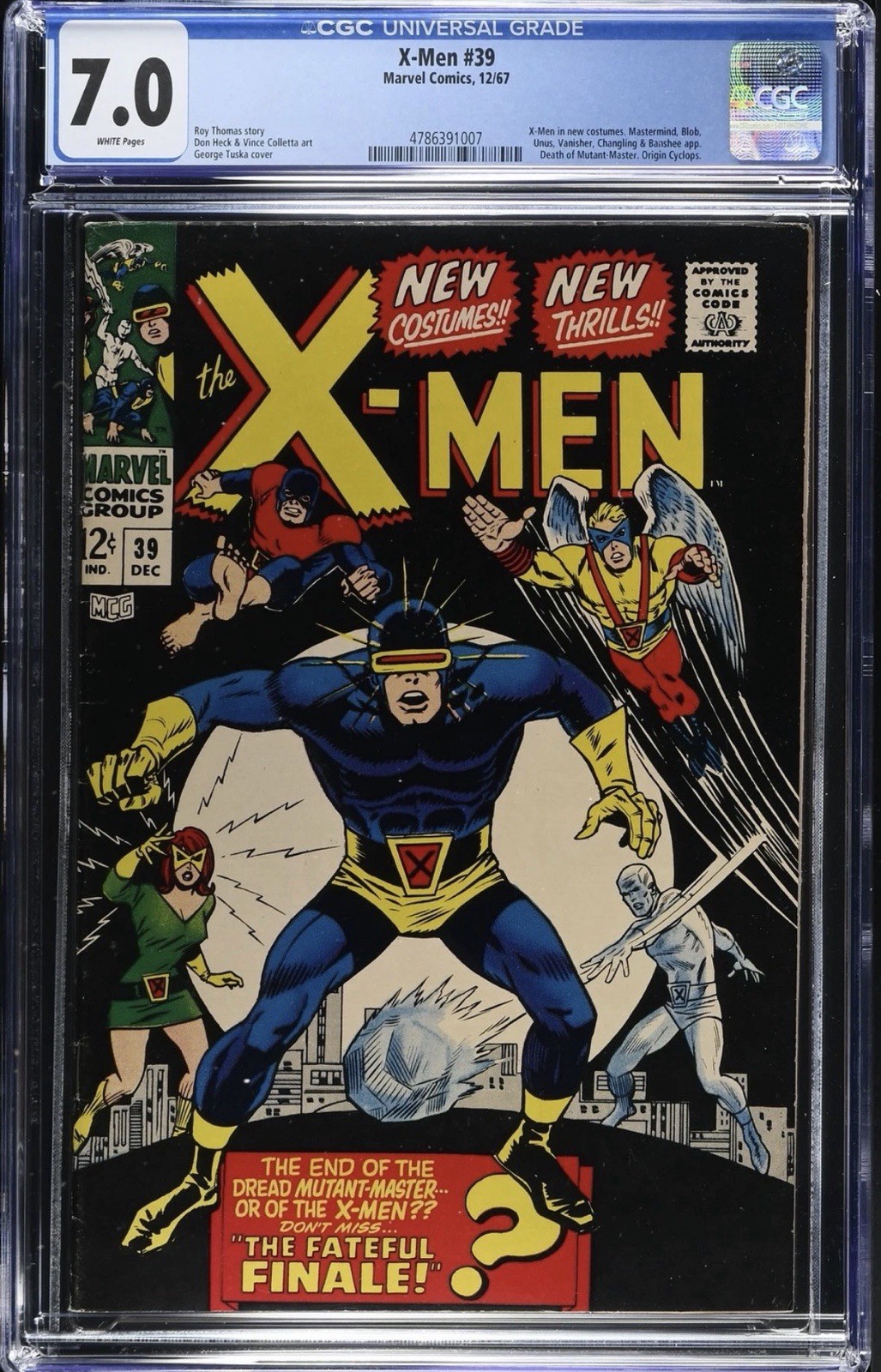 X-Men # 39 CGC 7.0 WP Marvel Comics 1967 New Costumes Origin Cyclops X-Men # 39 CGC 7.0 WP Marvel Comics 1967 New Costumes Origin Cyclops