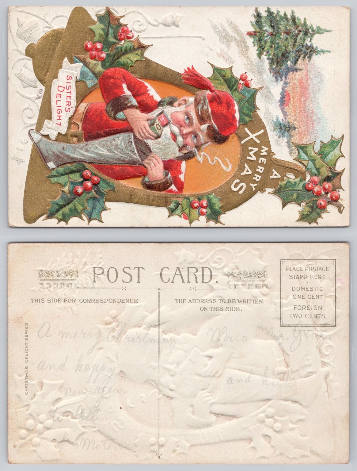 Vintage Santa Claus Postcard 1908 Embossed \