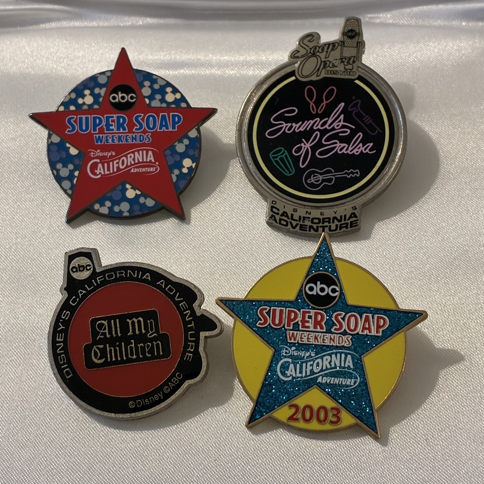 Disney DCA ABC Super Soap Weekend Soap Opera Bistro Pin Set 2001-2003 4 Pins