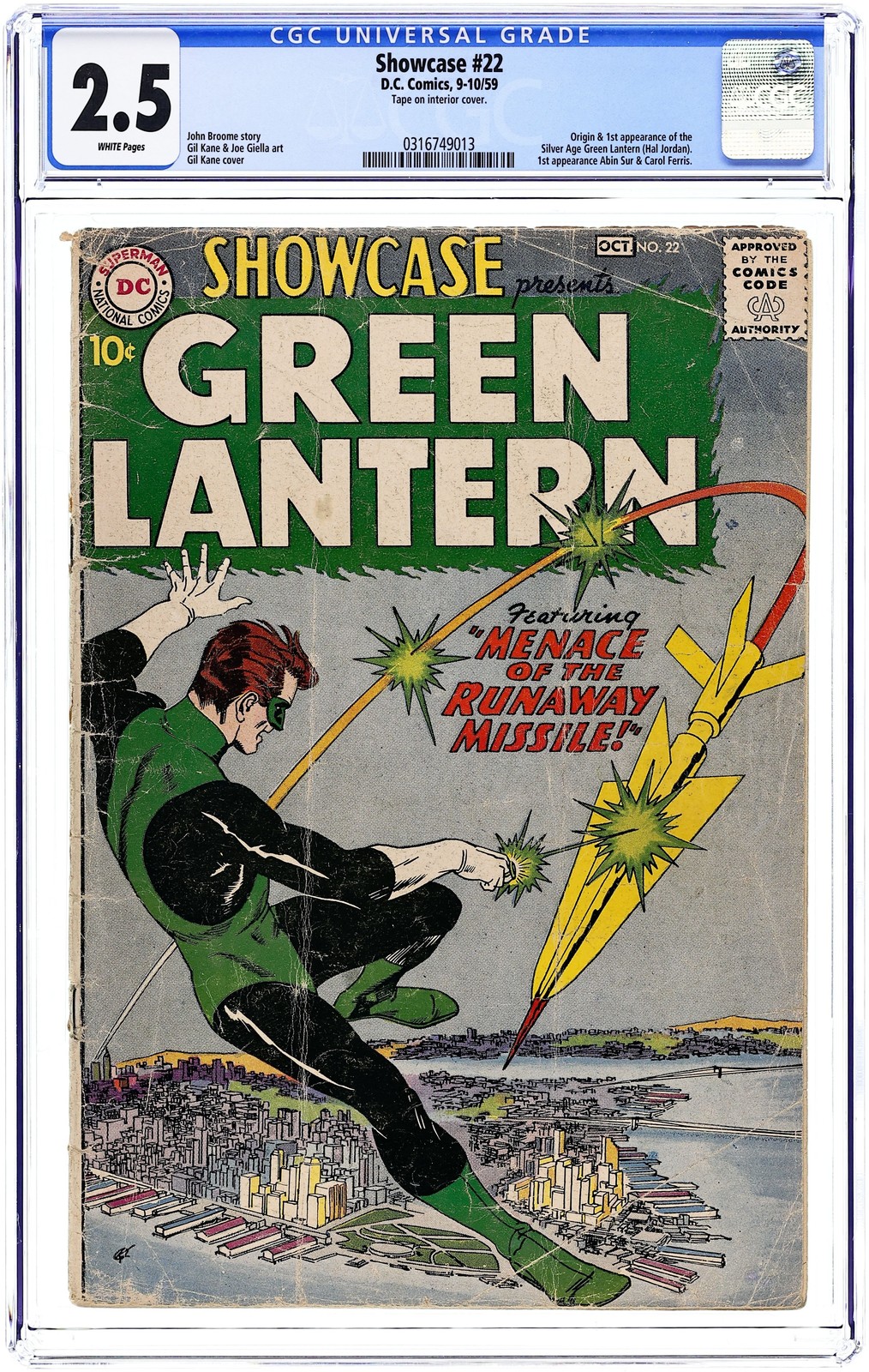 Showcase #22 CGC 2.5 1959 0316749013 1st and origin Silver Age Green Lantern