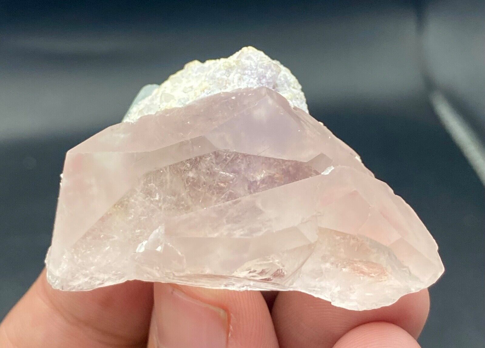 Morganite crystal with kunzite and microlite