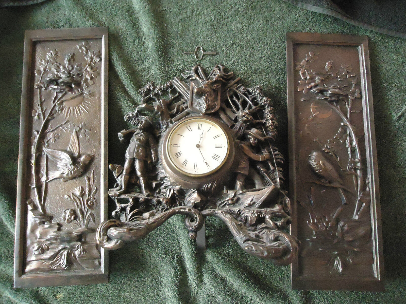 Antique German clock set with 2 plaques