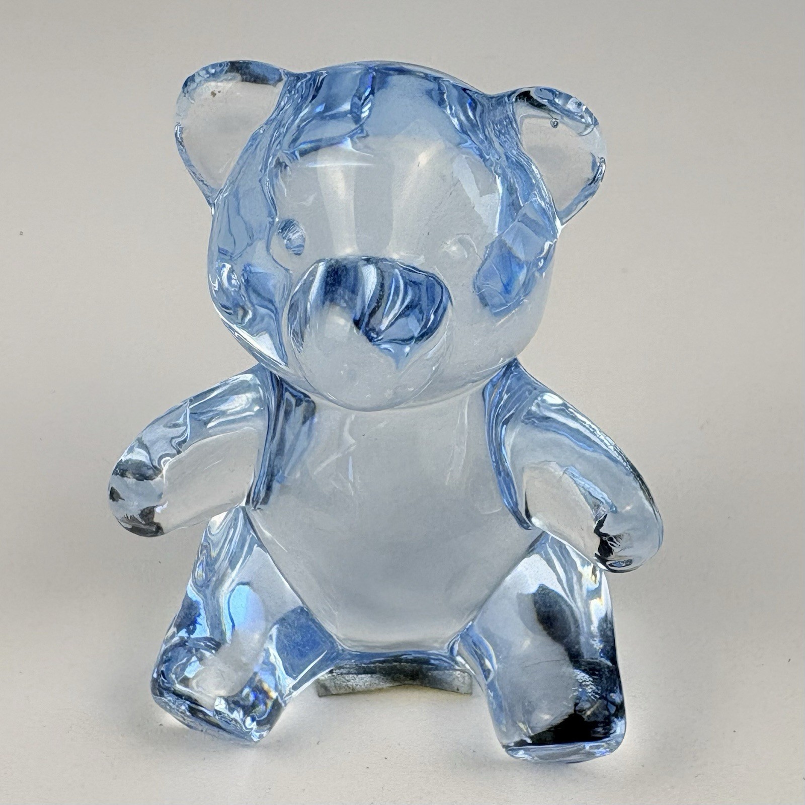 Vtg Oneida Leaded Crystal Hand Blown Glass Light Blue Bear Paperweight 2.5”