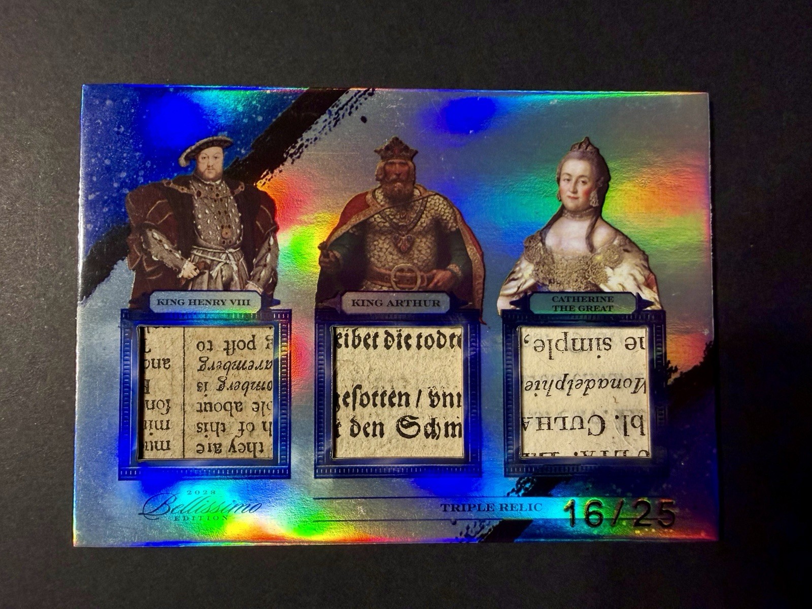 2023 Keepsake Bellissimo Henry VIII King Arthur Catherine Triple Relic Blue /25