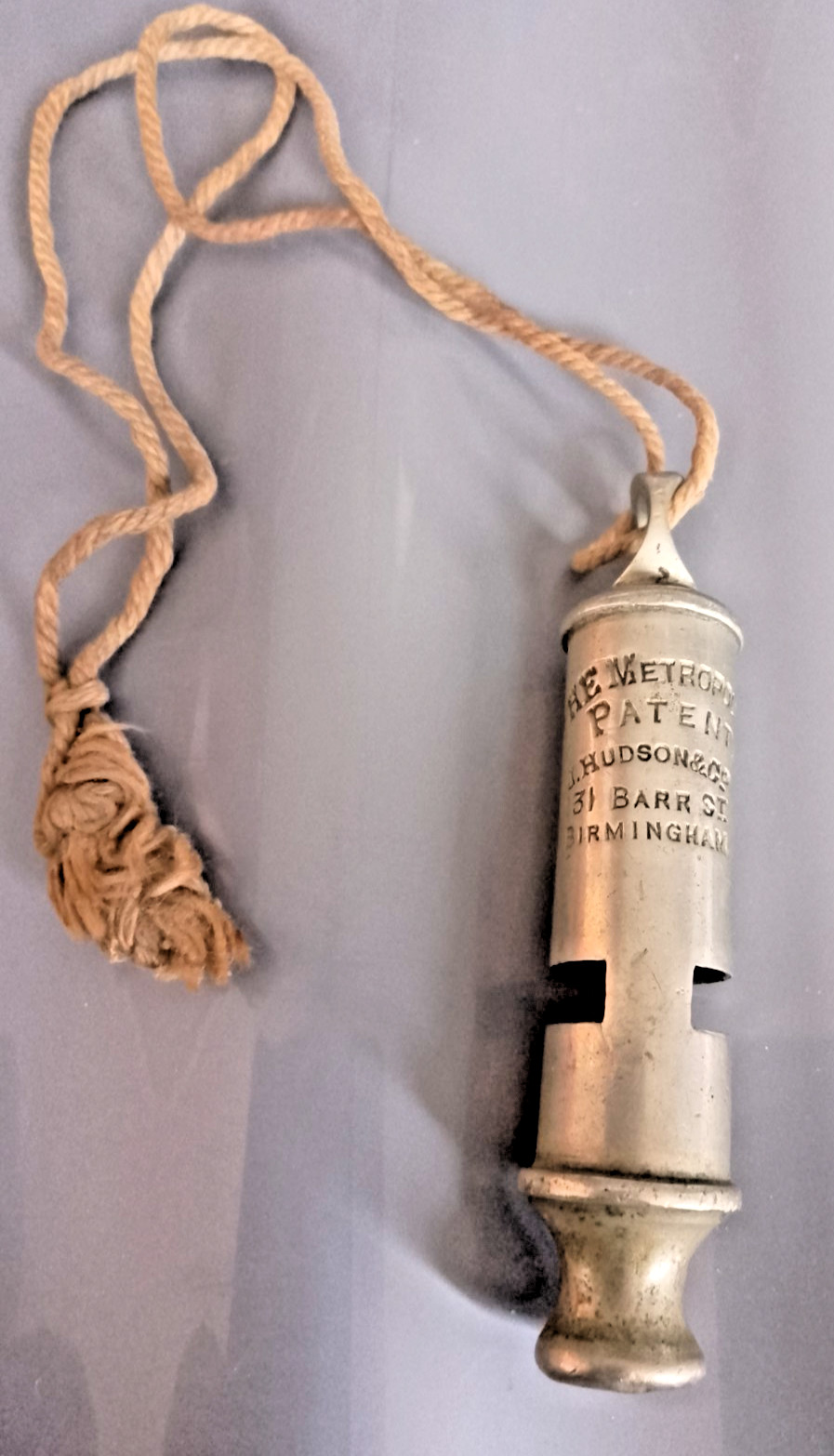 Antique Victorian Metropolitan Patent Whistle J Hudson 131 Barr St c1885
