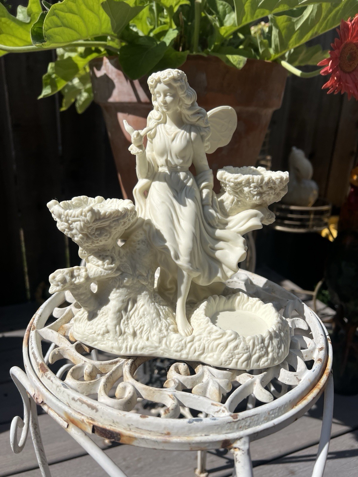 PartyLite Ariana's Garden Fairy Retired Ivory 3 Tea Light Candle Holder