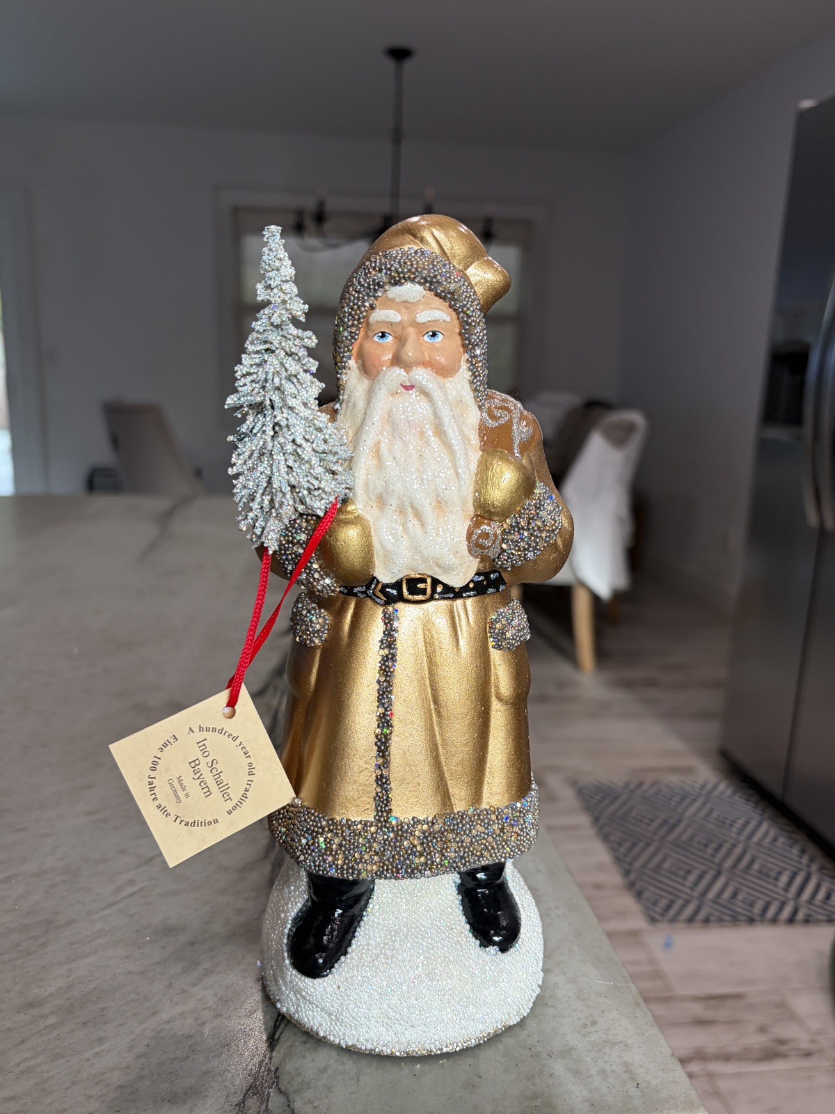 INO SCHALLER Vintage-Style gold beaded Santa Candy Container