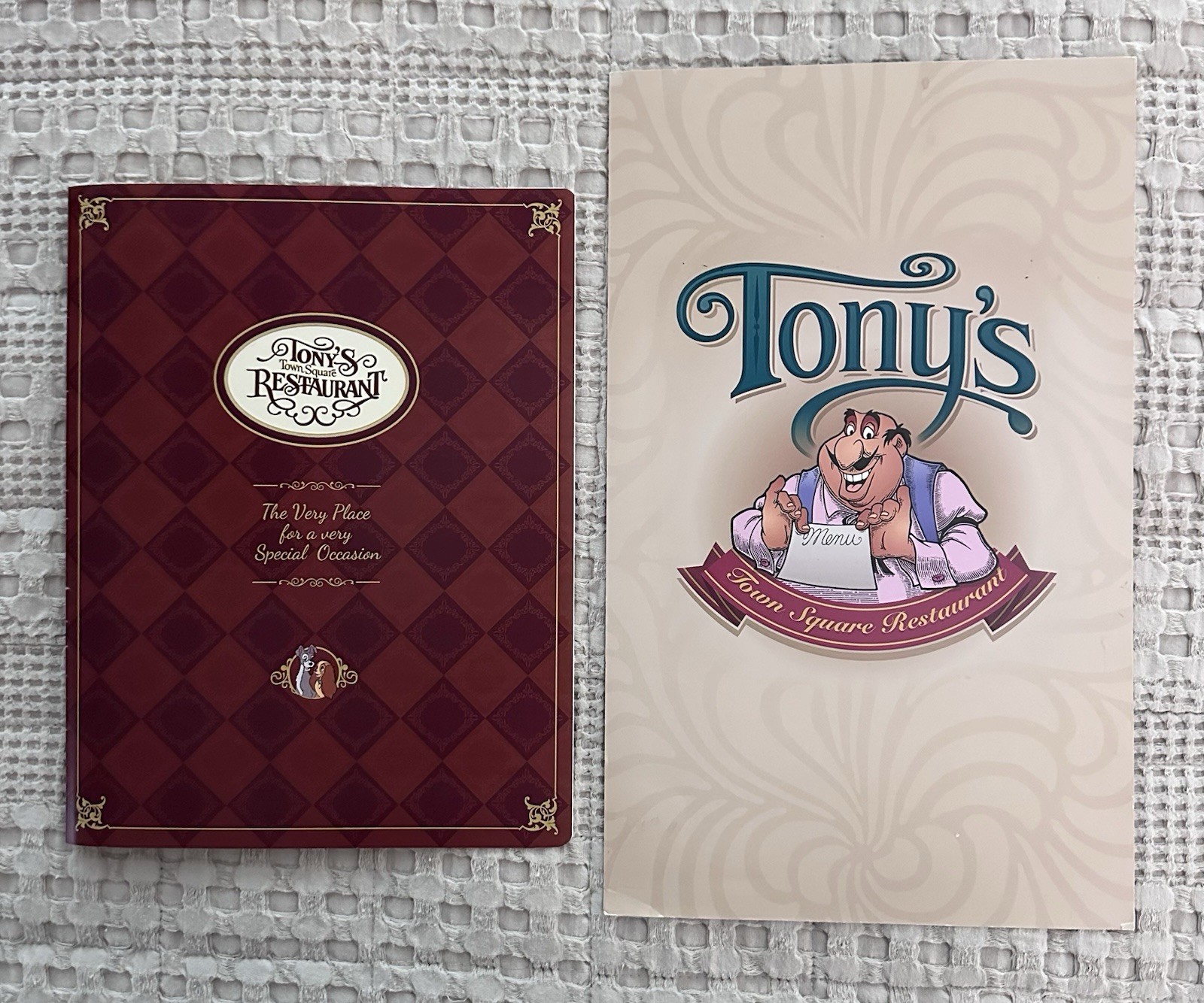 Vintage Lot of 2 Disney World Tony's Town Square Menu Magic Kingdom Lady & Tramp