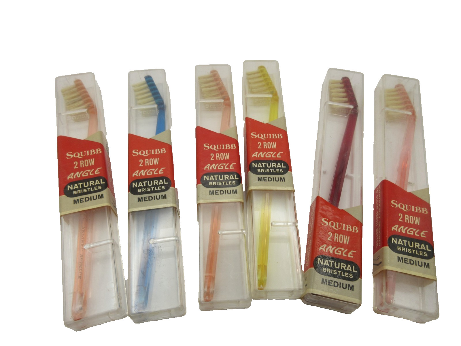 NEW Lot of 6 1960s Vtg Squibb Angle Toothbrush 2 Row Medium BARGIAN NOS