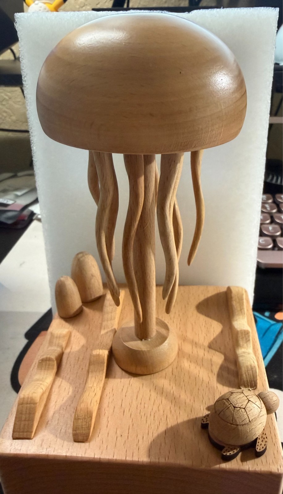 Rechargeable Wooden Jellyfish Music Box-DYNAMIC FLOATING Moving Tentacles
