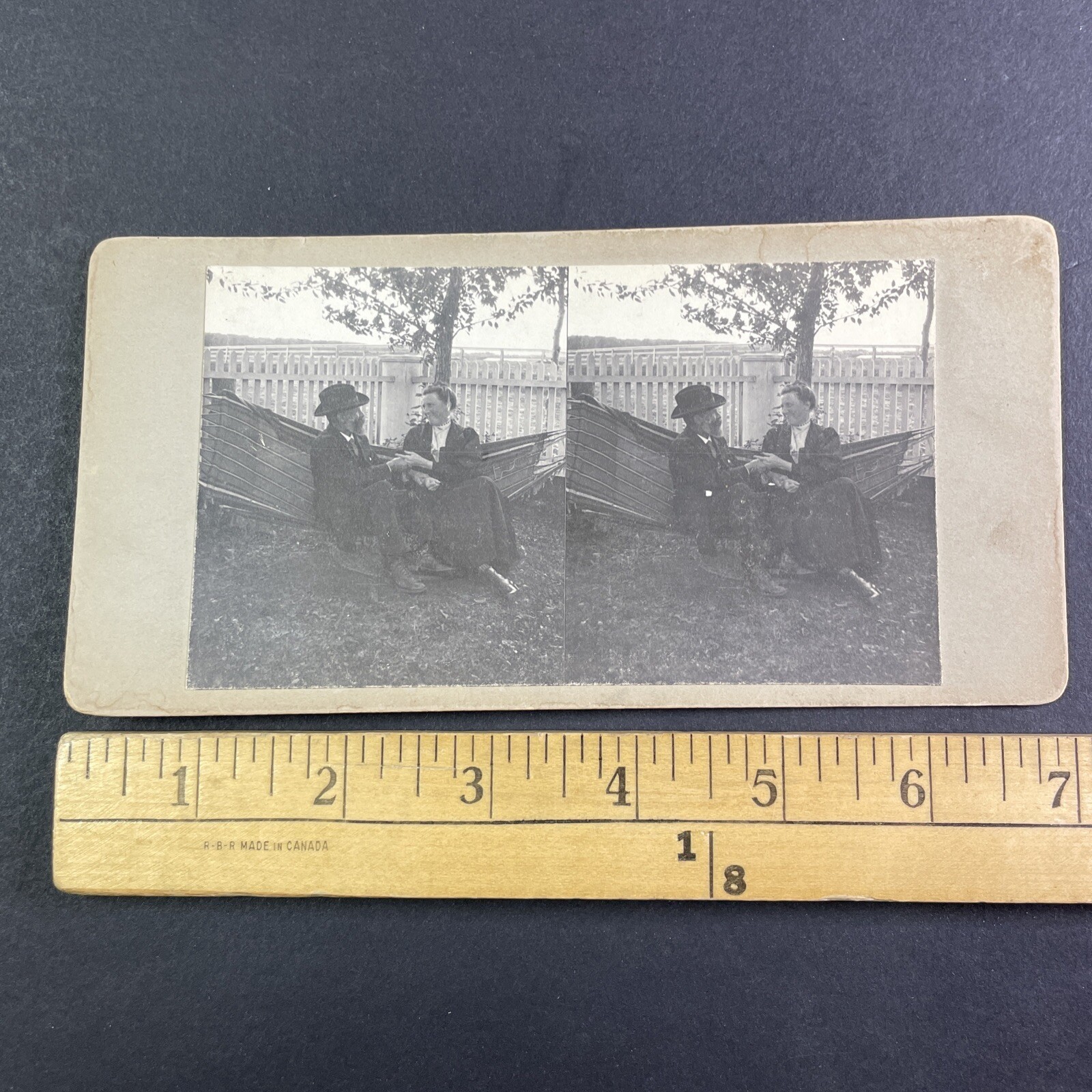 Man & Woman in Hammock Stereoview Unbranded Romantic Outdoor Scene 1900s
