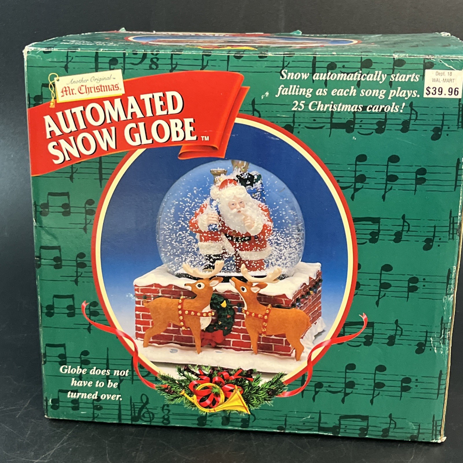 Vtg Mr. Christmas Automated Snow Globe Santa Chimney 25 Carols Reindeer W/Box