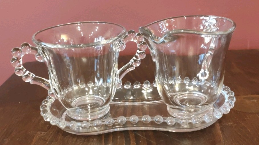 Imperial Glass Candlewick Cream & Sugar Bowl w/Tray - Excellent Condition