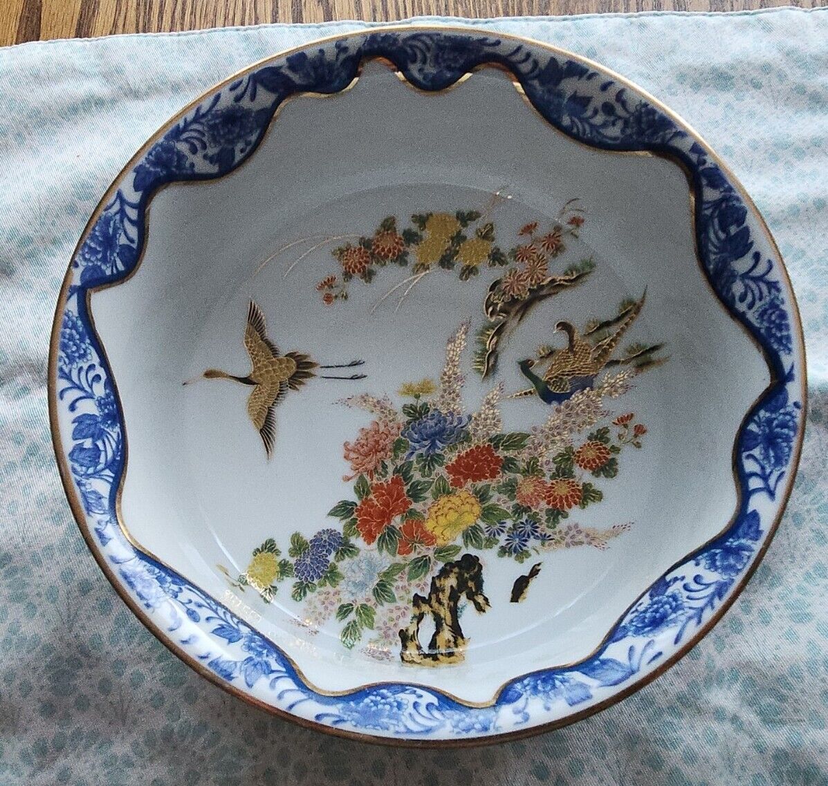 Vintage Japan Shibata Toki Chinoiserie Porcelain Bowl Gold Trim - LARGE ORNATE