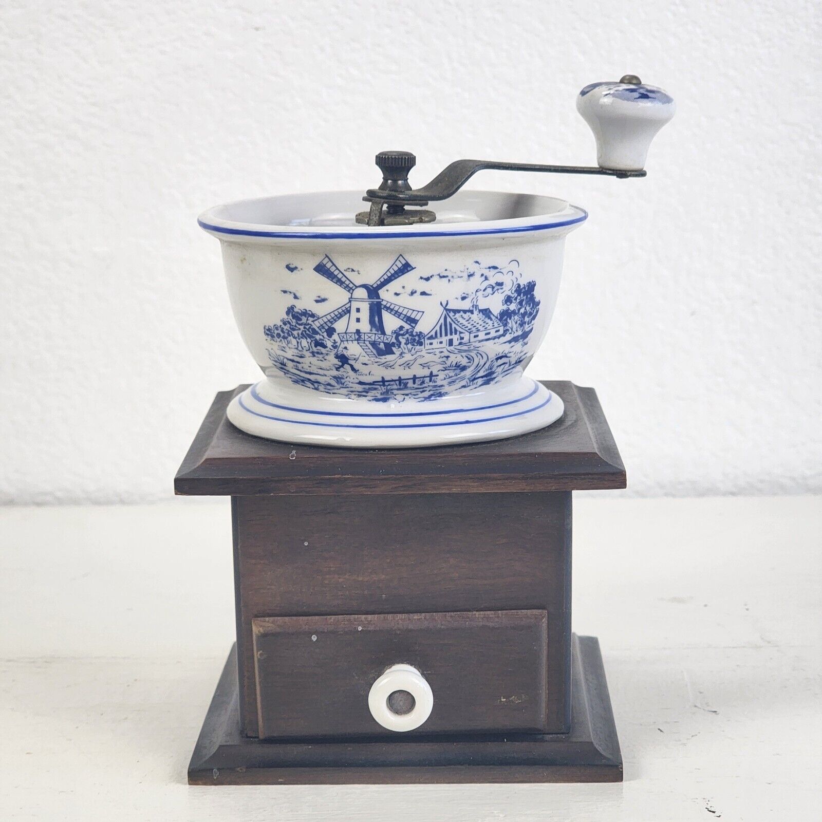 Vintage Mr. Dudley International Coffee Grinder Ceramic Dutch Windmill Design 