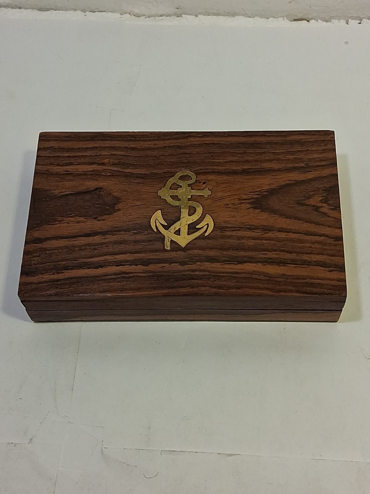 Vintage☆ Nautical Brass Anchor Inlaid Trinket Box Telescope Box