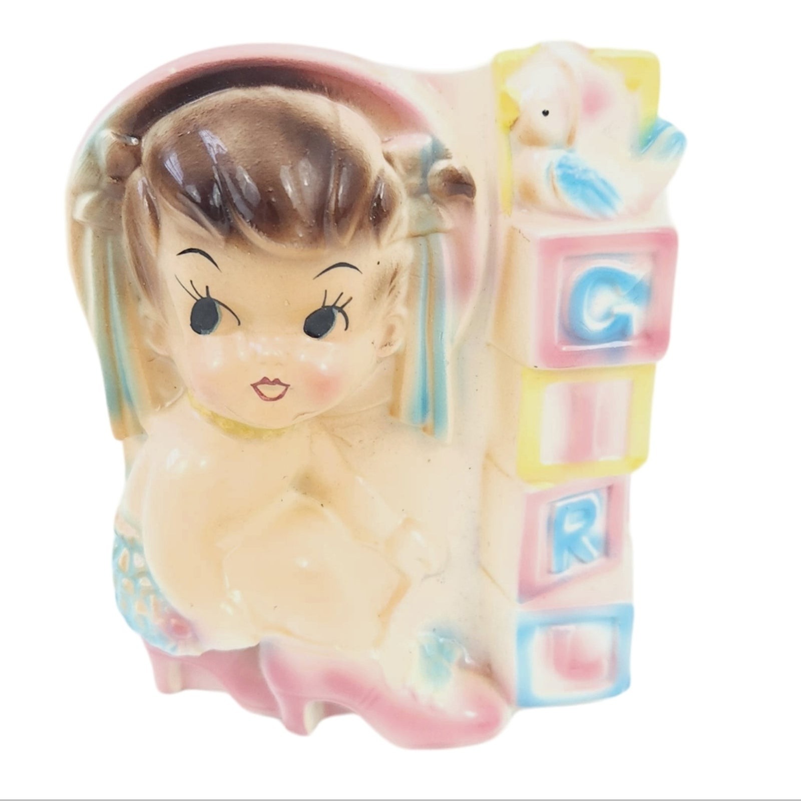Vintage Rubens 5939 Nursery Planter Dress Up Baby Girl Japan 1950s Pastel Cerami