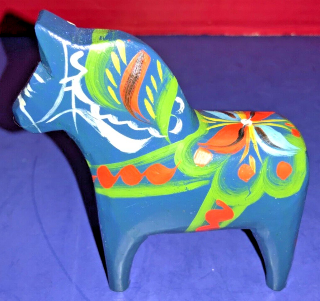 Vintage Äkta Dalahemslöjd Blue Dala Horse