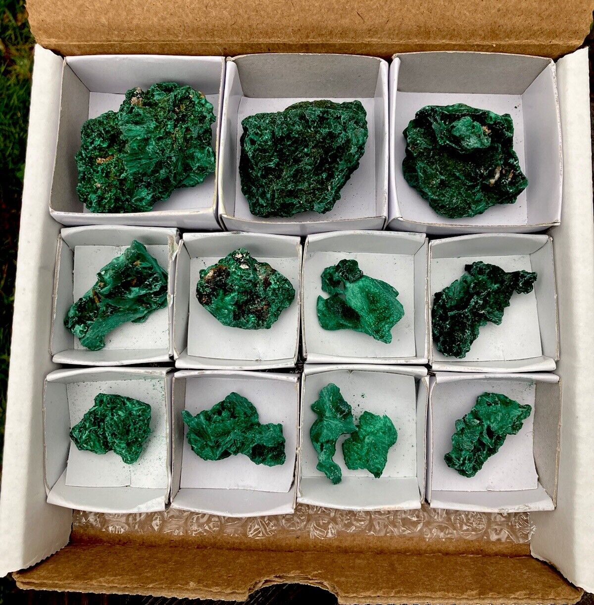 12 PCS Velvety Fibrous MALACHITE Crystal Mineral Bulk Flat Lot - Kasompe, CONGO