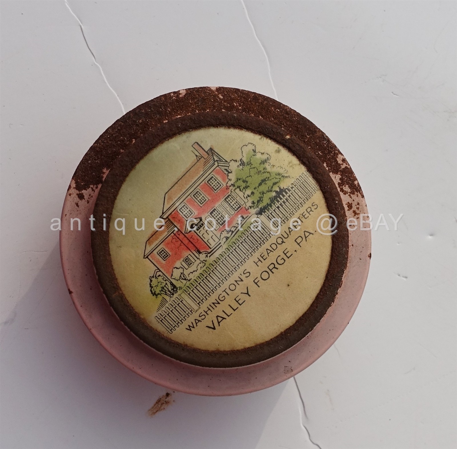 vintage VALLEY FORGE SEWING TIN w CONTENTS thread needle CELLULOID