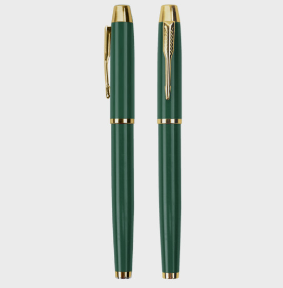Executive Rollerball Pen Fine Point 0.5mm Refillable Classic Green & Gold Trim