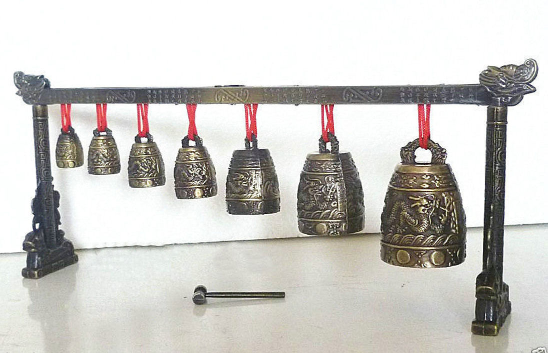 Rare Collectable Musical Meditation Gong with 7 Ornate Bells with Dragon Design