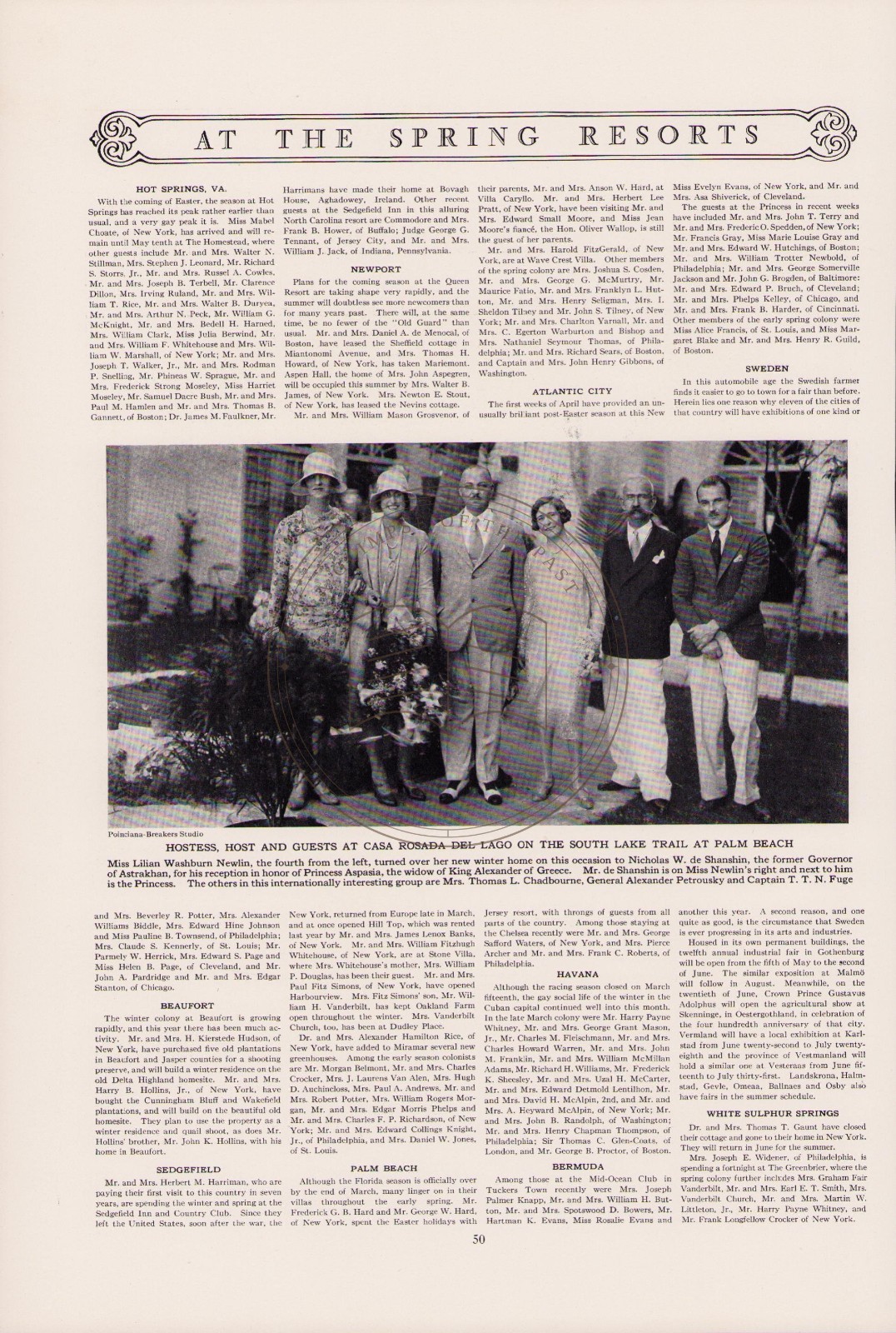 Palm Beach Casa Rosada Del Lago Princess Aspasia Lilian Washburn Newlin Grp 1929