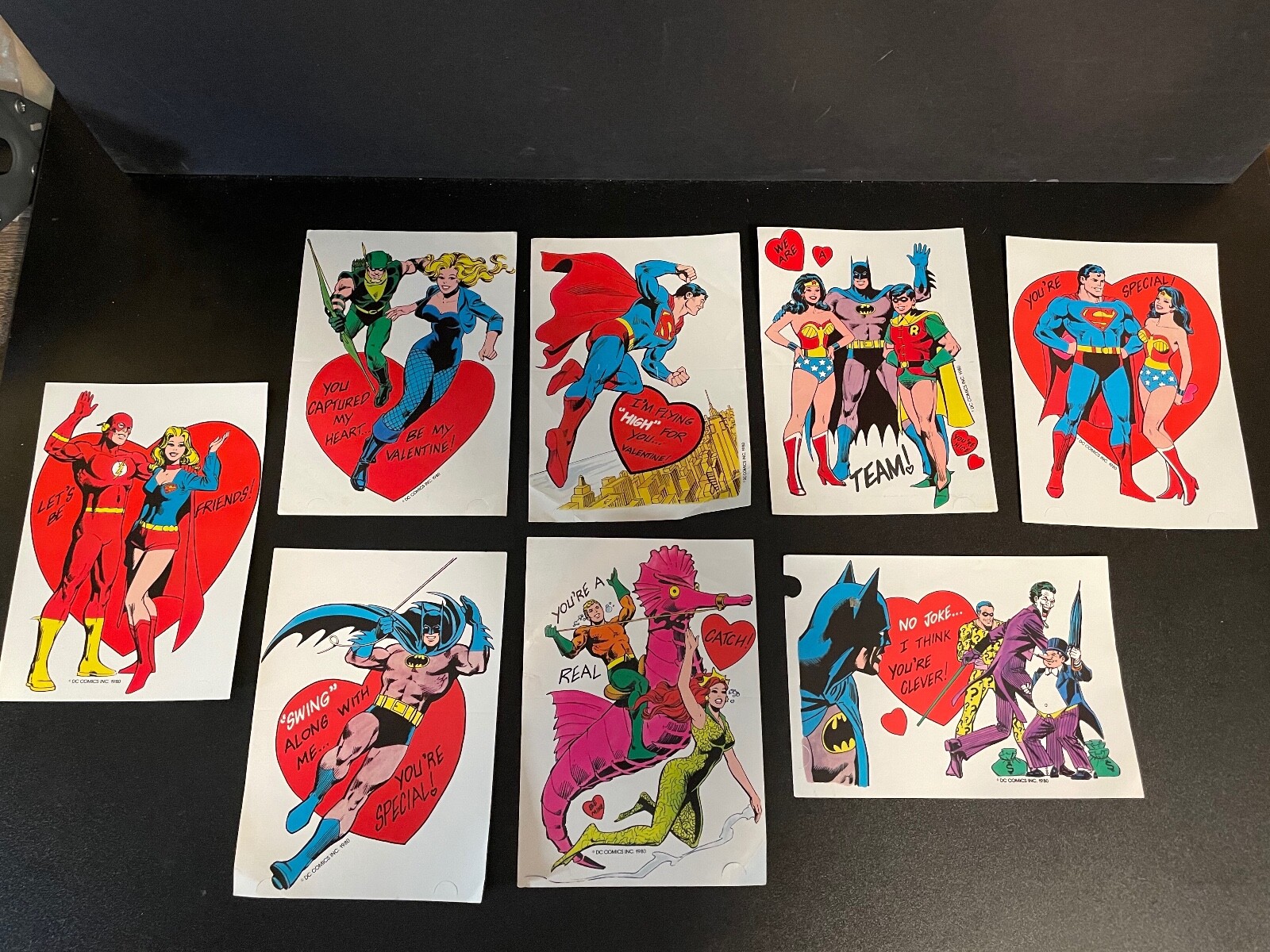 SET OF 8 UNUSED 1980 DC COMIC VALENTINES 8 DIFFERENT SUPER HEROES 7\ SET OF 8 UNUSED 1980 DC COMIC VALENTINES 8 DIFFERENT SUPER HEROES 7\