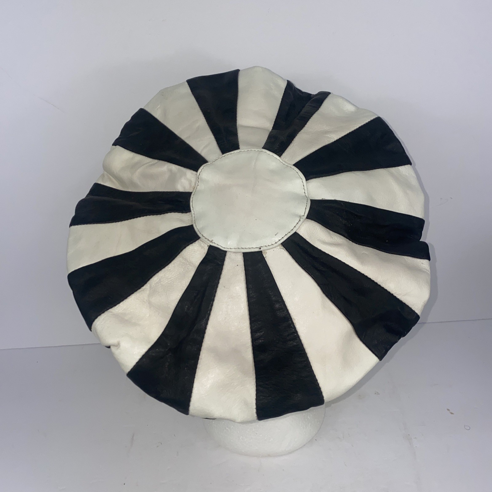Vintage Style 100 Genuine Leather Black And White Floppy Beret Tam Hat Unbranded