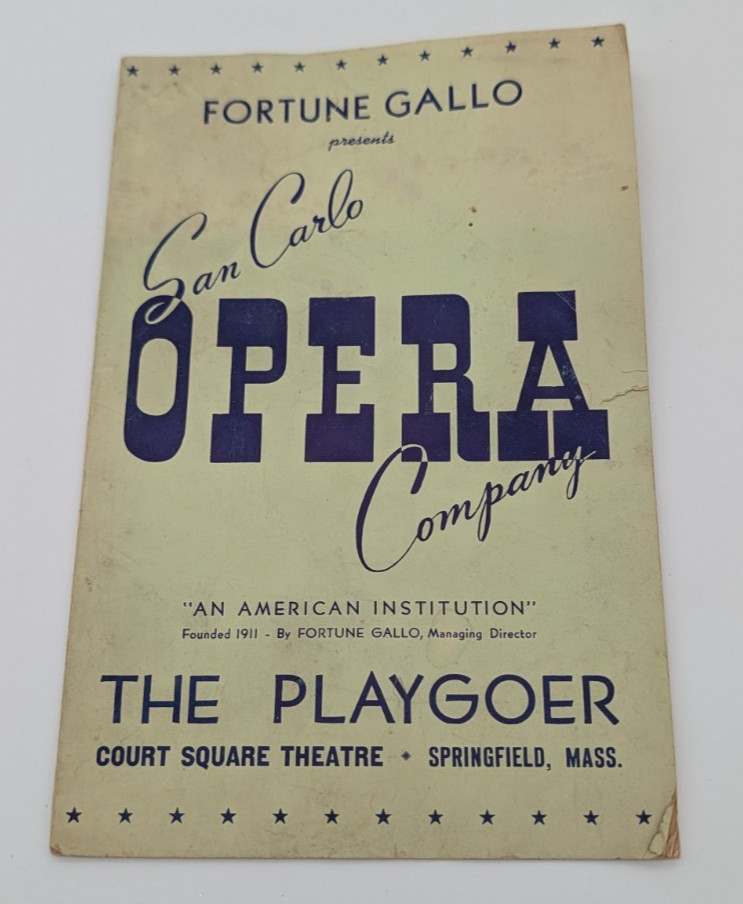San Carlo Opera Co Program Court Square Springfield MA DEC 1940s