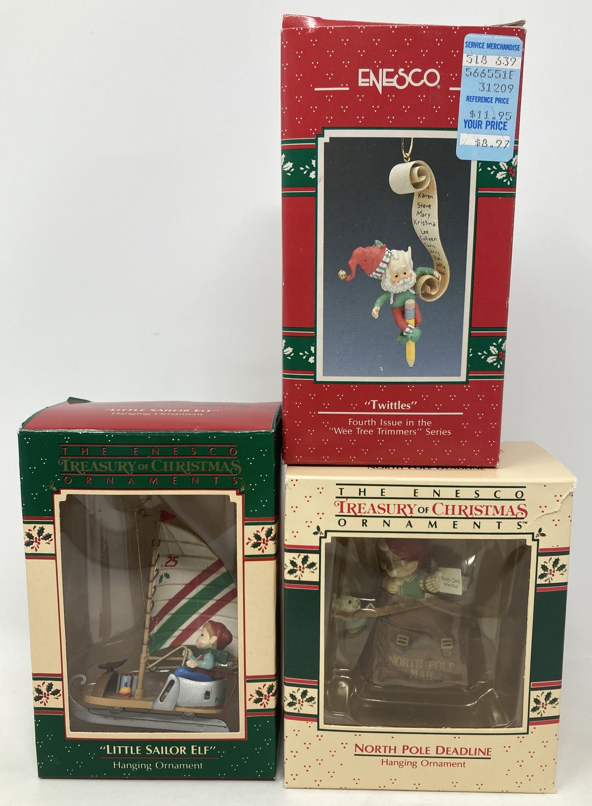 Enesco Elf Ornaments Lot of 3: North Pole Deadline, Little Sailor Elf + Twittles