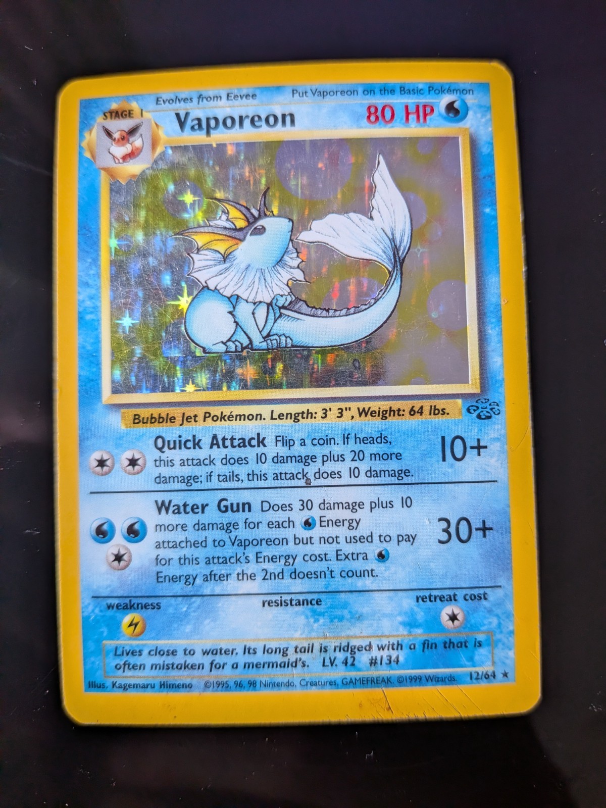 Jungle Vaporeon 12/64 Holo Rare Pokémon WOTC TCG 1999