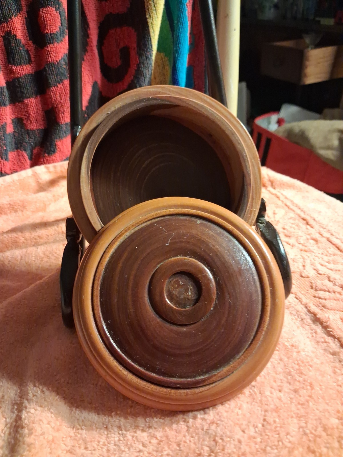 Vintage Antique Handcrafted Hand Turned Wooden Tobacco Jar With Lid,Lignum Vitae