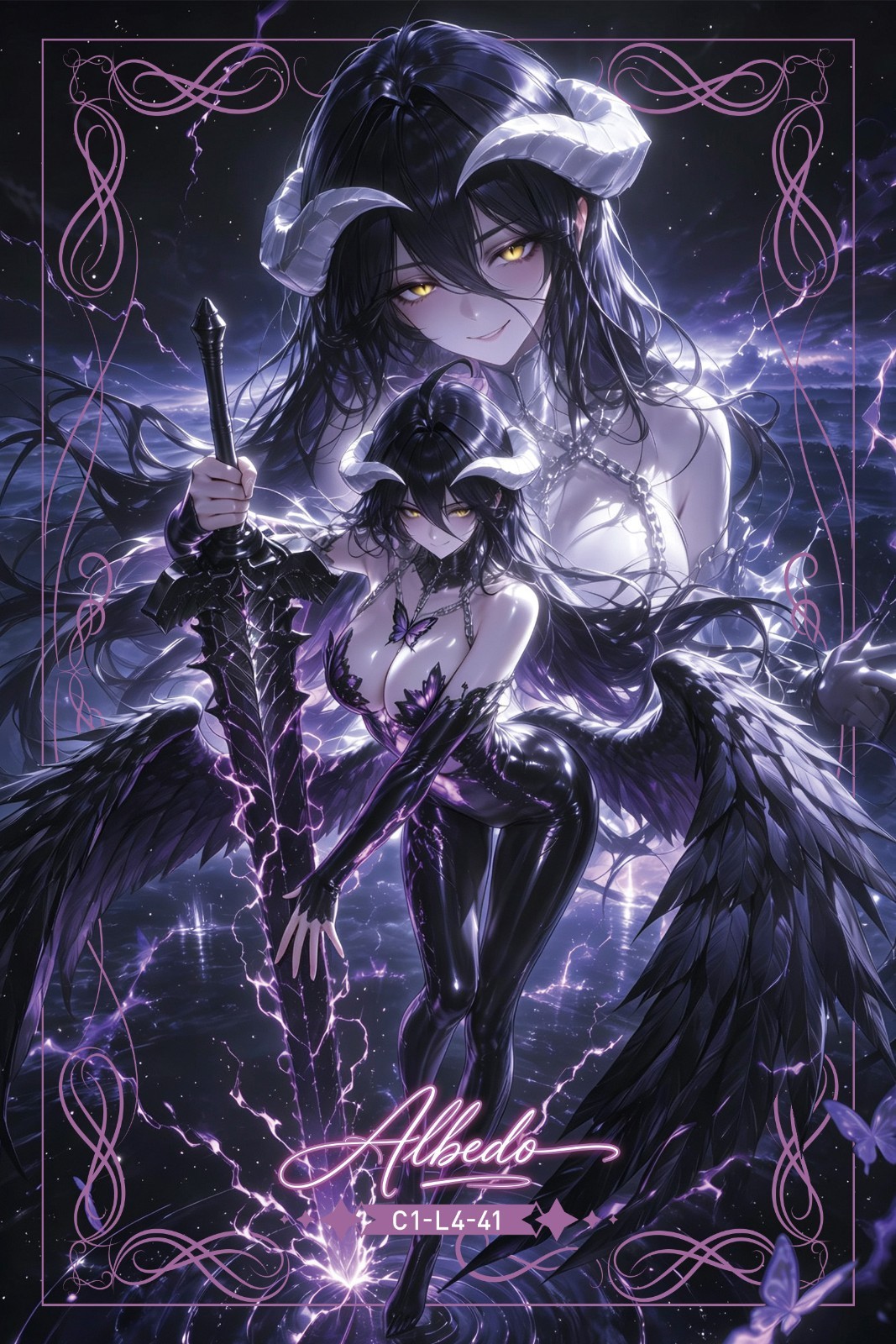Albedo CEILING  Series A5 Overlord Anime Waifu Art Print WITH NFC CHIP