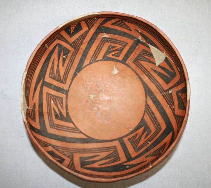 Anasazi black on red prehistoric bowl.  (Large)