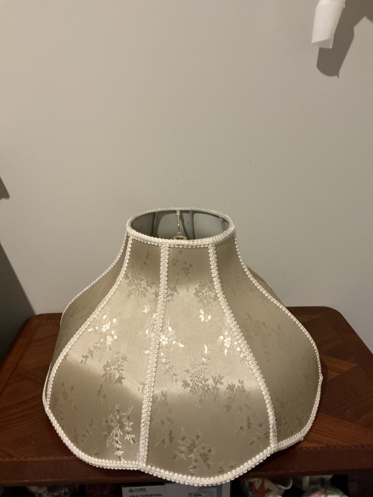vintage Victorian-style bell lampshade made from cream jacquard or damask floral