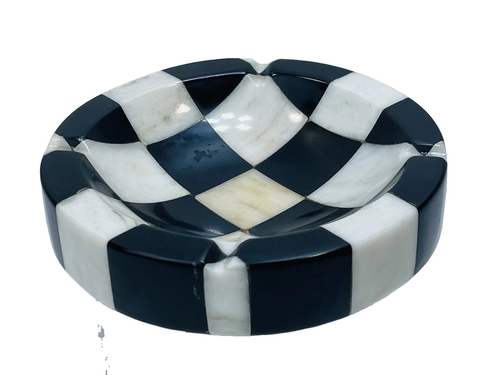 VTG 1950s 60s 70s Checkered Black & White Marble Ashtray Dish Bowl Austria 5.5\