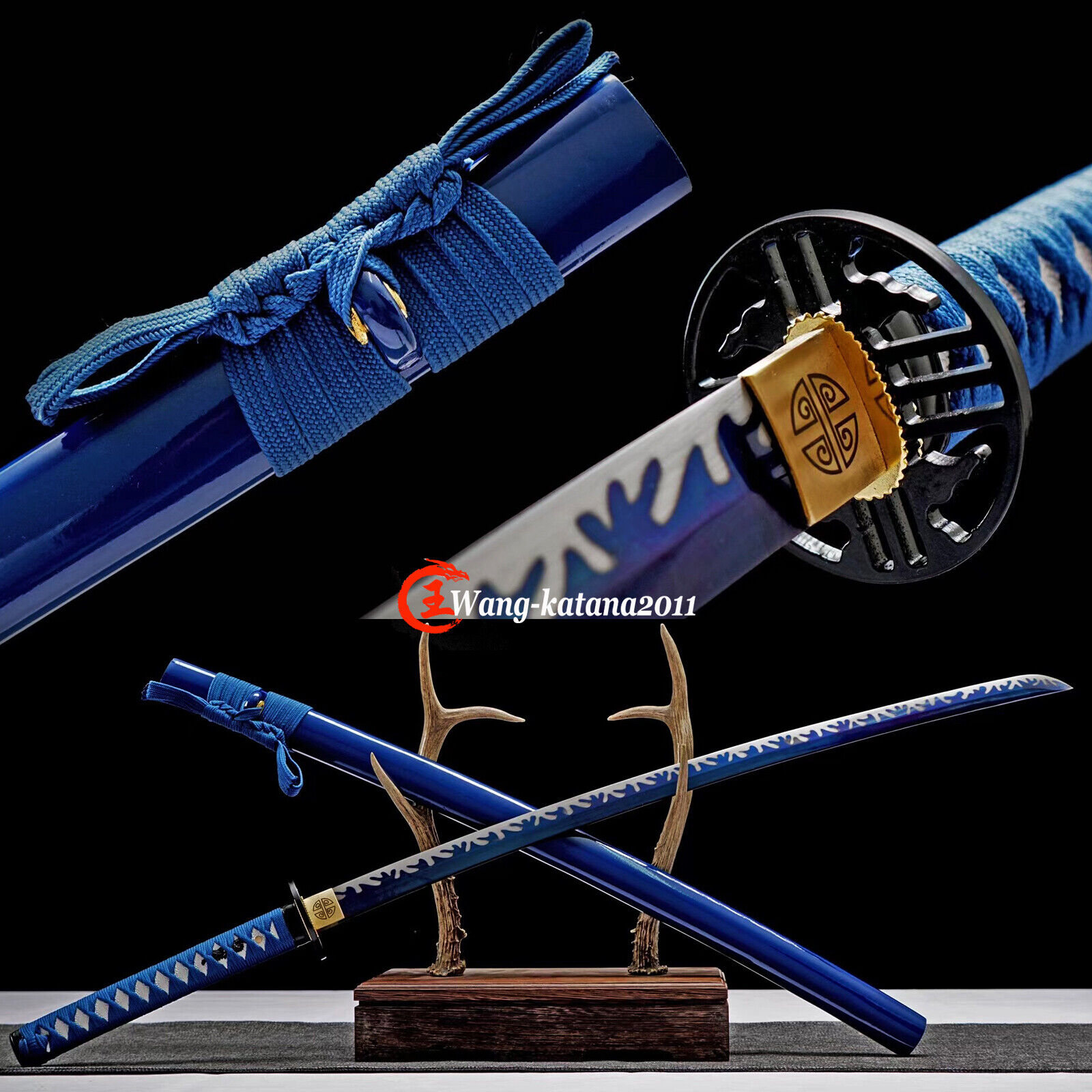 All Blue Katana Handmade 1095 Carbon Steel Sharp Japanese Samurai Pratical Sword